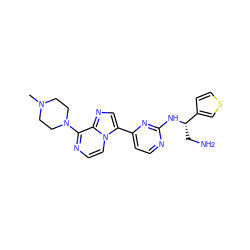 CN1CCN(c2nccn3c(-c4ccnc(N[C@@H](CN)c5ccsc5)n4)cnc23)CC1 ZINC000169701256
