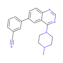 CN1CCN(c2ncnc3ccc(-c4cccc(C#N)c4)cc23)CC1 ZINC000004264975