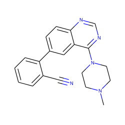 CN1CCN(c2ncnc3ccc(-c4ccccc4C#N)cc23)CC1 ZINC000004268032