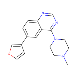 CN1CCN(c2ncnc3ccc(-c4ccoc4)cc23)CC1 ZINC000004265172