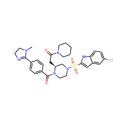 CN1CCN=C1c1ccc(C(=O)N2CCN(S(=O)(=O)c3cc4cc(Cl)ccc4[nH]3)C[C@@H]2CC(=O)N2CCCCC2)cc1 ZINC000026175035