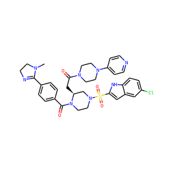CN1CCN=C1c1ccc(C(=O)N2CCN(S(=O)(=O)c3cc4cc(Cl)ccc4[nH]3)C[C@@H]2CC(=O)N2CCN(c3ccncc3)CC2)cc1 ZINC000026181150