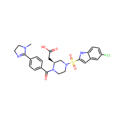 CN1CCN=C1c1ccc(C(=O)N2CCN(S(=O)(=O)c3cc4cc(Cl)ccc4[nH]3)C[C@@H]2CC(=O)O)cc1 ZINC000026169950