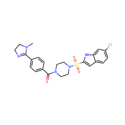CN1CCN=C1c1ccc(C(=O)N2CCN(S(=O)(=O)c3cc4ccc(Cl)cc4[nH]3)CC2)cc1 ZINC000026170669