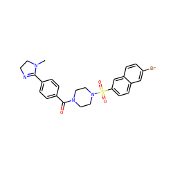 CN1CCN=C1c1ccc(C(=O)N2CCN(S(=O)(=O)c3ccc4cc(Br)ccc4c3)CC2)cc1 ZINC000026180691
