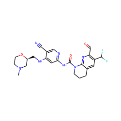 CN1CCO[C@@H](CNc2cc(NC(=O)N3CCCc4cc(C(F)F)c(C=O)nc43)ncc2C#N)C1 ZINC001772624838