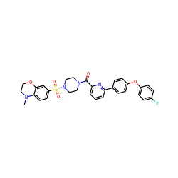 CN1CCOc2cc(S(=O)(=O)N3CCN(C(=O)c4cccc(-c5ccc(Oc6ccc(F)cc6)cc5)n4)CC3)ccc21 ZINC000113675933