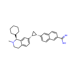 CN1CCc2ccc([C@@H]3C[C@@H]3c3ccc4cc(C(=N)N)ccc4c3)cc2[C@@H]1C1CCCCC1 ZINC000001909934