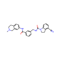 CN1CCc2ccc(NC(=O)c3cccc(CNC(=O)N4CCc5c(C#N)cccc54)c3)cc2C1 ZINC000169701490