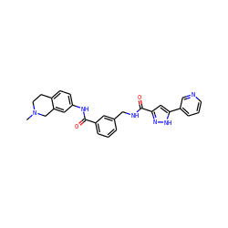 CN1CCc2ccc(NC(=O)c3cccc(CNC(=O)c4cc(-c5cccnc5)[nH]n4)c3)cc2C1 ZINC000167972939