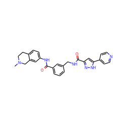 CN1CCc2ccc(NC(=O)c3cccc(CNC(=O)c4cc(-c5ccncc5)[nH]n4)c3)cc2C1 ZINC000167963865