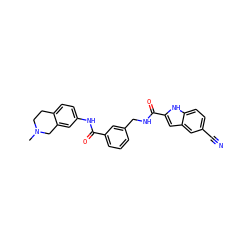 CN1CCc2ccc(NC(=O)c3cccc(CNC(=O)c4cc5cc(C#N)ccc5[nH]4)c3)cc2C1 ZINC000167959566