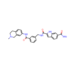 CN1CCc2ccc(NC(=O)c3cccc(CNC(=O)c4cc5ccc(C(N)=O)cc5[nH]4)c3)cc2C1 ZINC000167956439