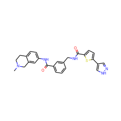 CN1CCc2ccc(NC(=O)c3cccc(CNC(=O)c4ccc(-c5cn[nH]c5)s4)c3)cc2C1 ZINC000113584376