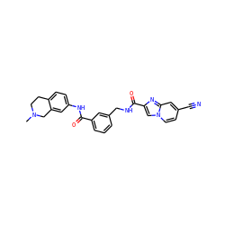 CN1CCc2ccc(NC(=O)c3cccc(CNC(=O)c4cn5ccc(C#N)cc5n4)c3)cc2C1 ZINC000167951939
