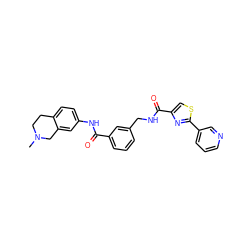 CN1CCc2ccc(NC(=O)c3cccc(CNC(=O)c4csc(-c5cccnc5)n4)c3)cc2C1 ZINC000167953180