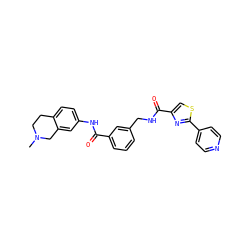 CN1CCc2ccc(NC(=O)c3cccc(CNC(=O)c4csc(-c5ccncc5)n4)c3)cc2C1 ZINC000167953552