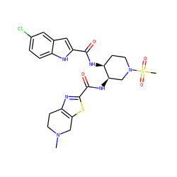 CN1CCc2nc(C(=O)N[C@@H]3CN(S(C)(=O)=O)CC[C@@H]3NC(=O)c3cc4cc(Cl)ccc4[nH]3)sc2C1 ZINC000029128538