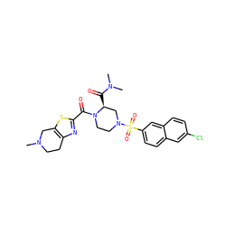 CN1CCc2nc(C(=O)N3CCN(S(=O)(=O)c4ccc5cc(Cl)ccc5c4)C[C@@H]3C(=O)N(C)C)sc2C1 ZINC000026738392
