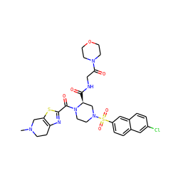 CN1CCc2nc(C(=O)N3CCN(S(=O)(=O)c4ccc5cc(Cl)ccc5c4)C[C@@H]3C(=O)NCC(=O)N3CCOCC3)sc2C1 ZINC000026743468
