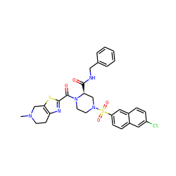 CN1CCc2nc(C(=O)N3CCN(S(=O)(=O)c4ccc5cc(Cl)ccc5c4)C[C@@H]3C(=O)NCc3ccccc3)sc2C1 ZINC000026738397