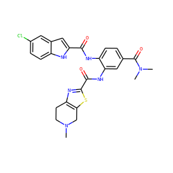 CN1CCc2nc(C(=O)Nc3cc(C(=O)N(C)C)ccc3NC(=O)c3cc4cc(Cl)ccc4[nH]3)sc2C1 ZINC000043063012