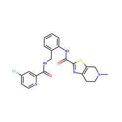 CN1CCc2nc(C(=O)Nc3ccccc3CNC(=O)c3cc(Cl)ccn3)sc2C1 ZINC000066075994