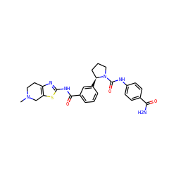 CN1CCc2nc(NC(=O)c3cccc([C@H]4CCCN4C(=O)Nc4ccc(C(N)=O)cc4)c3)sc2C1 ZINC000199988856