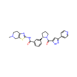 CN1CCc2nc(NC(=O)c3cccc([C@H]4CCCN4C(=O)c4cc(-c5ccncc5)n[nH]4)c3)sc2C1 ZINC000199997547