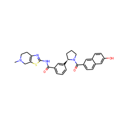 CN1CCc2nc(NC(=O)c3cccc([C@H]4CCCN4C(=O)c4ccc5cc(O)ccc5c4)c3)sc2C1 ZINC000199986501