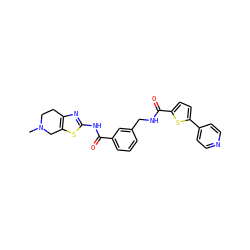 CN1CCc2nc(NC(=O)c3cccc(CNC(=O)c4ccc(-c5ccncc5)s4)c3)sc2C1 ZINC000167962865