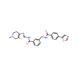 CN1CCc2nc(NC(=O)c3cccc(CNC(=O)c4ccc(-c5cnco5)cc4)c3)sc2C1 ZINC000167951192