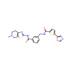 CN1CCc2nc(NC(=O)c3cccc(CNC(=O)c4ccc(-c5cnco5)s4)c3)sc2C1 ZINC000167963495