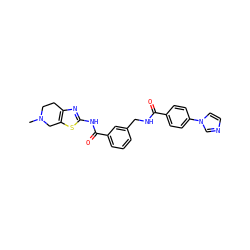 CN1CCc2nc(NC(=O)c3cccc(CNC(=O)c4ccc(-n5ccnc5)cc4)c3)sc2C1 ZINC000167950147