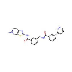 CN1CCc2nc(NC(=O)c3cccc(CNC(=O)c4cccc(-c5cccnc5)c4)c3)sc2C1 ZINC000167950278