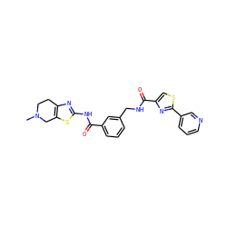 CN1CCc2nc(NC(=O)c3cccc(CNC(=O)c4csc(-c5cccnc5)n4)c3)sc2C1 ZINC000167951445