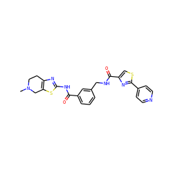 CN1CCc2nc(NC(=O)c3cccc(CNC(=O)c4csc(-c5ccncc5)n4)c3)sc2C1 ZINC000167952447