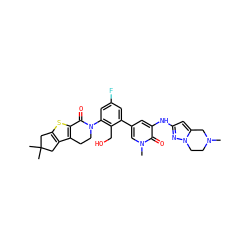 CN1CCn2nc(Nc3cc(-c4cc(F)cc(N5CCc6c(sc7c6CC(C)(C)C7)C5=O)c4CO)cn(C)c3=O)cc2C1 ZINC000116055119