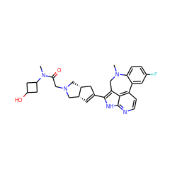 CN1Cc2c(C3=C[C@@H]4CN(CC(=O)N(C)C5CC(O)C5)C[C@@H]4C3)[nH]c3nccc(c23)-c2cc(F)ccc21 ZINC001772592809