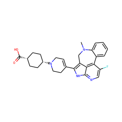 CN1Cc2c(C3=CCN([C@H]4CC[C@@H](C(=O)O)CC4)CC3)[nH]c3ncc(F)c(c23)-c2ccccc21 ZINC001772615398
