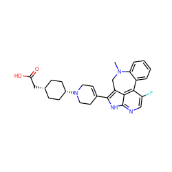 CN1Cc2c(C3=CCN([C@H]4CC[C@@H](CC(=O)O)CC4)CC3)[nH]c3ncc(F)c(c23)-c2ccccc21 ZINC001772582818