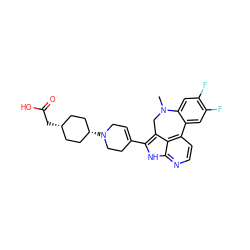 CN1Cc2c(C3=CCN([C@H]4CC[C@@H](CC(=O)O)CC4)CC3)[nH]c3nccc(c23)-c2cc(F)c(F)cc21 ZINC001772579038