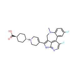 CN1Cc2c(C3=CCN([C@H]4CC[C@H](C(=O)O)CC4)CC3)[nH]c3ncc(F)c(c23)-c2cc(F)ccc21 ZINC001772598056