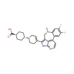 CN1Cc2c(C3=CCN([C@H]4CC[C@H](C(=O)O)CC4)CC3)[nH]c3nccc(c23)-c2cc(F)c(F)cc21 ZINC001772573323