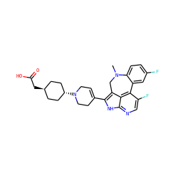 CN1Cc2c(C3=CCN([C@H]4CC[C@H](CC(=O)O)CC4)CC3)[nH]c3ncc(F)c(c23)-c2cc(F)ccc21 ZINC001772631246