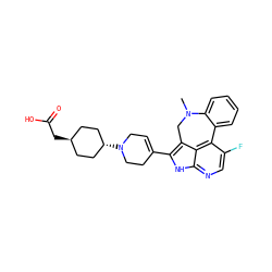 CN1Cc2c(C3=CCN([C@H]4CC[C@H](CC(=O)O)CC4)CC3)[nH]c3ncc(F)c(c23)-c2ccccc21 ZINC001772657206