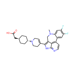 CN1Cc2c(C3=CCN([C@H]4CC[C@H](CC(=O)O)CC4)CC3)[nH]c3nccc(c23)-c2cc(F)c(F)cc21 ZINC001772600914