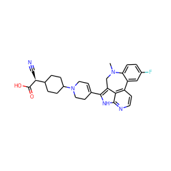 CN1Cc2c(C3=CCN(C4CCC([C@H](C#N)C(=O)O)CC4)CC3)[nH]c3nccc(c23)-c2cc(F)ccc21 ZINC001772589684