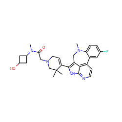 CN1Cc2c(C3=CCN(CC(=O)N(C)C4CC(O)C4)CC3(C)C)[nH]c3nccc(c23)-c2cc(F)ccc21 ZINC001772583243