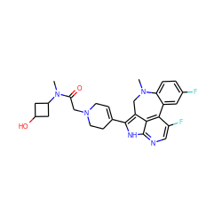 CN1Cc2c(C3=CCN(CC(=O)N(C)C4CC(O)C4)CC3)[nH]c3ncc(F)c(c23)-c2cc(F)ccc21 ZINC001772590139